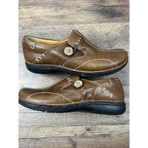 Clarks Unstructured Caramel Brown Leather Shoes Casual Comfort Slip On Women’s 6